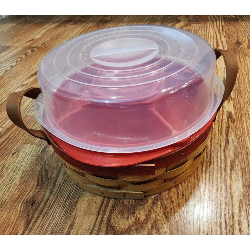 Vintage Peterboro Entertainment Basket with Handles, Chip & Dip Tray